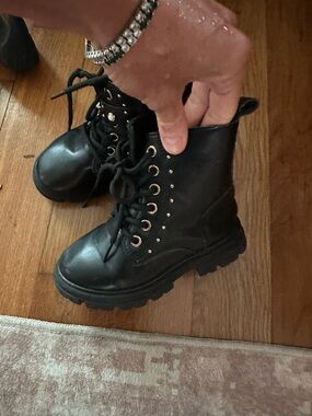 Black Lace-Up Combat Boots with Gold Eyelets